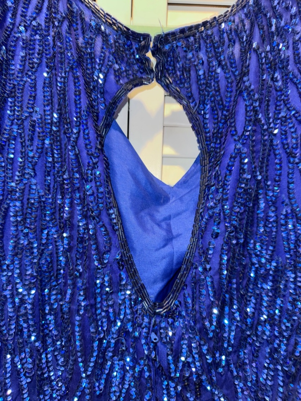 Elegant Beaded Royal Blue V-Neck Women's Dress - Picture 5 of 8